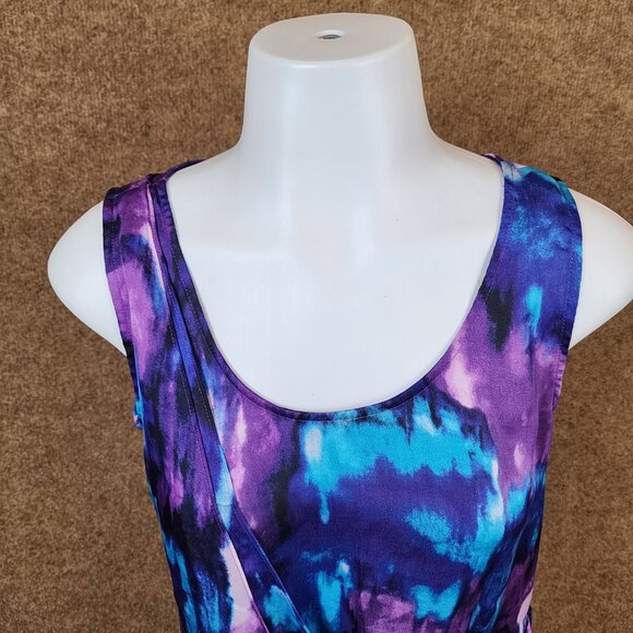 Michael Kors Women Sleeveless Blouse Purple/Blue Abstract Diagonal Layered Sze 2 - Picture 2 of 12